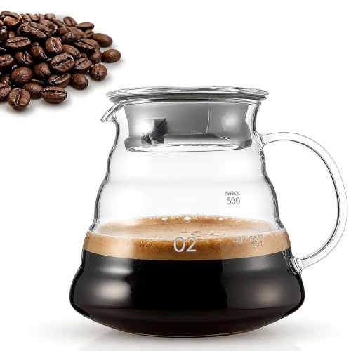 KINHARD 600 ml Jarra Cafetera Universal, Tapa | Cafetera de Cristal de Borosilicato, Transparente Tetera Cristal, para Café y Té