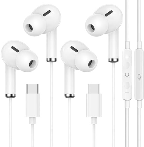 2 Pack USB C Kopfhörer für Samsung Galaxy S24 S23 Ultra S22 S21 S20 A53 A54 USB C Kopfhörer mit Mikrofon In-Ear Kopfhörer mit Kabel Ohrhörer USB Typ C für iPhone 17 16 15 Pro Max, Google Pixel 9, Weiß