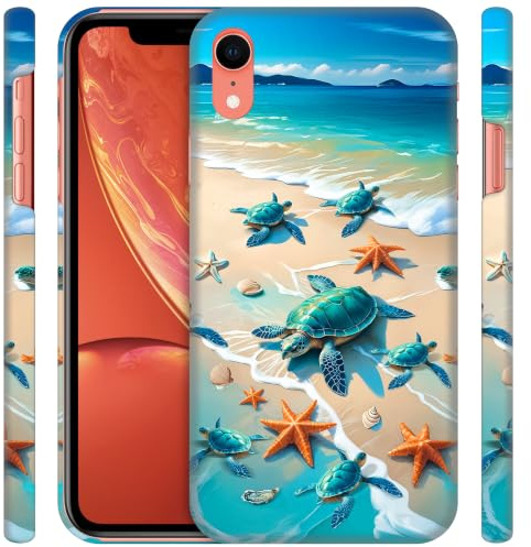 GlamCase for iPhone XR, iPhone XR Case - Turtles on Beach Design Printed Slim & Sleek Cute Hard Plastic Snap on Protective Designer Back Phone Case/Cover for iPhone XR
