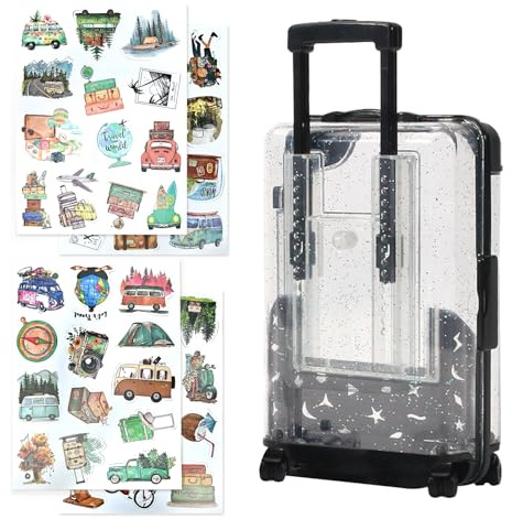 Mini Reisekoffer,1 Stück Miniatur Koffer mit 50 Stück Reiseaufkleber,Spardose Koffer für Geldgeschenke Reise Urlaubskasse,Geldgeschenk Verpackung Hochzeit,Handyhalterung,13 x 8 x 5cm