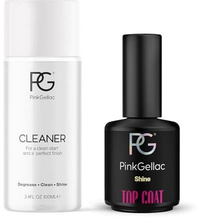 Pink Gellac Basis Maniküre Set - Mit Top Coat Gel Shine 15ml und Entfettendem Cleaner Gelnägel 100ml - Nägel Selber Machen Set - Nagel Zubehör für Maniküre - Für Nägel in Salonqualität