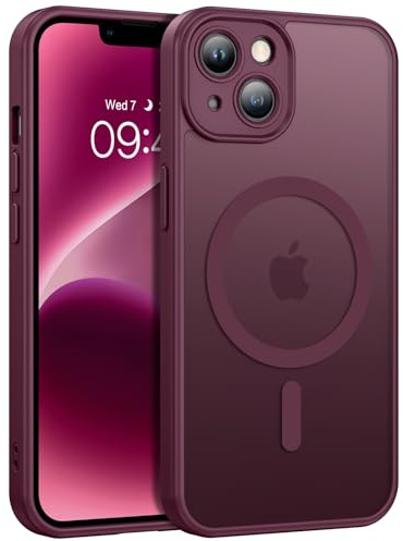 GUAGUA für iPhone 14 Hülle Magnetisch Matte (6,1'') Weinrot | Kompatibel mit MagSafe, Magnet Handyhülle, Durchscheinende Rückseite, Kameraschutz, Stoßfest Schutzhülle, Dünn Case