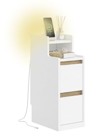 SoBuy Nachttisch schmal mit Ladefunktion und LED-Touch-Lampe, 22x34x60.5cm