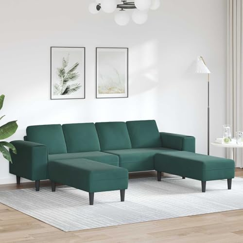 Wohnzimmer Couch 3-teilig Dunkelgrün mit Schlaffunktion und Stauraum 250 x 188 x 76 cm für modernes Wohnzimmer mit relaxfunktion, verstellbar, ausziehbar, inklusive Ottomane und Polsterung
