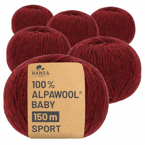 HANSA-FARM | 100% Baby Alpakawolle in 50+ Farben (kratzfrei) - 300g Set (6 x 50g) - weiche Alpaka Wolle zum Stricken & Häkeln in 6 Garnstärken by Hansa-Farm - Weinrot Heather (Rot)