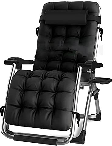 DQCHAIR Komfortable Schwerelosigkeit Liege Terrasse Faltbare Verstellbare Liege Außen Büro Strand Liege Extra Breiter Patio Liegestuhl Mit Kissen (Black)