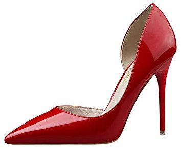 Elegant Damen High Heel Spitz Geschlossene Zehe Bequeme Lack Stilettos Party Büroarbeit Schuhe Pumps Abendschuhe rot EU 39