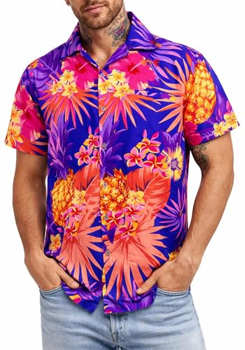 King Kameha Funky-Hawaii-Hemd, Herren, Kurzarm, Pineapple, Dunkel-Blau, XS