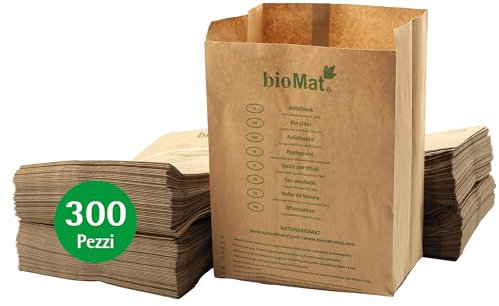 bioMat Kompostierbare 10l Papiertüten für Biomüll, 250 Biomülltüten aus Recyclingpapier, Nassfest, Keilboden
