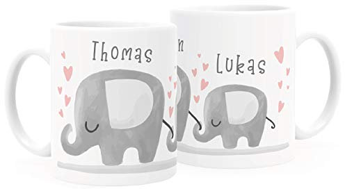 SpecialMe® Kaffee-Tasse Elefanten personalisiertes Familien- Geschenk Namenstasse personalisierbare individuelle Geschenke weiß Keramik-Tasse