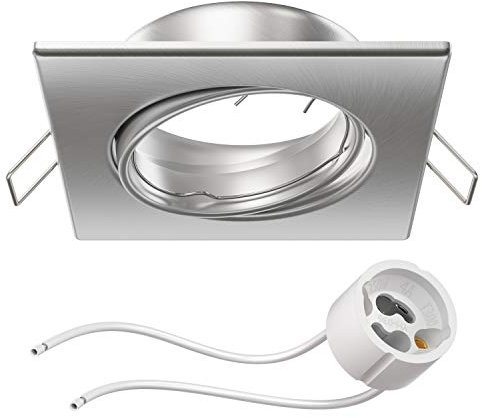 ledscom.de Deckeneinbaurahmen RIR Einbaurahmen chrom matt eckig schwenkbar (LED/Halogen/GU10/MR16/PAR16/50mm) inkl. GU10 Fassung