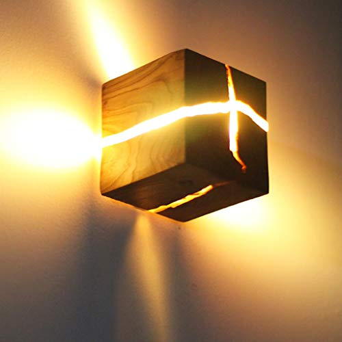 Holz Riss Wandleuchte 5W LED Klein Nachtlicht Hölzerne Retro Wandlampe Schlafzimmer Nachttischlampe Gangbeleuchtung Korridor Innen Dekoration Moderne Warmweiß Mit 2M Netzkabel Und Dimmer Schalter …
