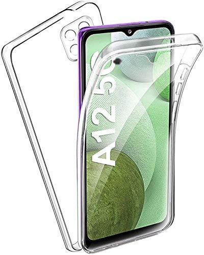 COPHONE® kompatibel Samsung Galaxy A12 Hülle Silikon 360 Grad transparent. Total transparent, weiche Vorderseite + Harte Rückseite. Stoßfeste 360-Grad-Touch-Handyhülle für Galaxy A12