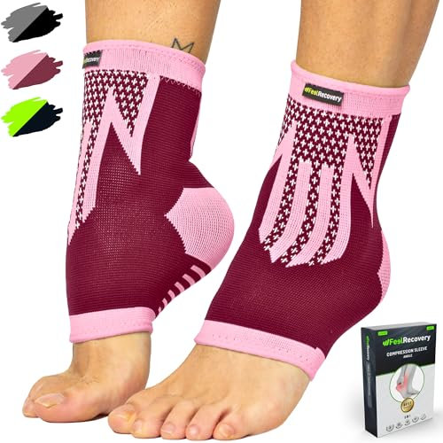 2 Stück Fußbandage für Herren & Damen - Knöchelbandage Sport für Laufen, Fußball, Joggen - Sprunggelenkbandage für Achillessehne, Bänderriss, Plantarfasziitis - Atmungsaktiv & Rutschfest (L, Bordeaux)