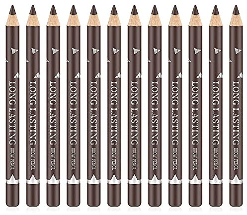 Go Ho 12 PCS Brown Eyebrow Eyeliner Pencil Set, Waterproof Eyebrow Pencil,Long-lasting Sweat-proof Eyeliner Makeup Brow Tint Pen(Dark Brown)