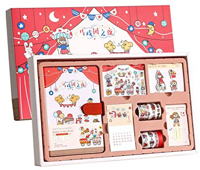 bnwent Deluxe Schreibwaren-Set - Handbuch und Lesezeichen-Set für Kinder und Jugendliche - Enthält 50 Tage Countdown-Poster, Aufkleber, Washi Tape und Mehr,Rot