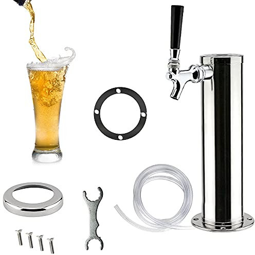 Bathrena Bierzapfanlage, Fassbierturm Wasserhahn Edelstahl Chrom Fassbierturm Home Brew Bar für Kegerator, Zapfsäule Rund Schanksäule mit Kompensatorschankhahn (Single)