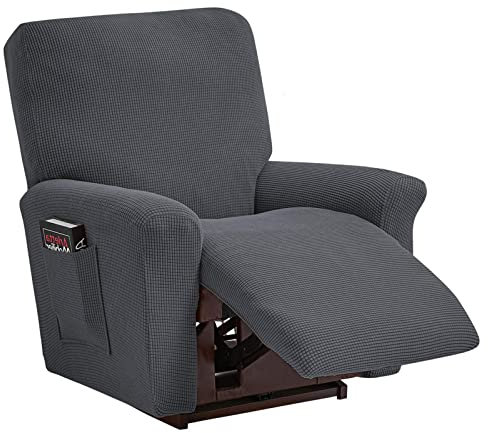TOPCHANCES Stretchhusse für Relaxsessel,Sesselschoner mit Taschen Wohnzimmer,Einfarbig Samt Elastisch Sesselbezug Komplett Sesselschoner,Angepasster für Liegestuhl Sofabezug (Drak Grey)