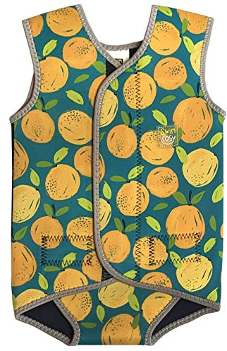 Swim Cosy Chaleco de neopreno para bebés y niños pequeños con UPF50, diseño envolvente de neopreno para niños y niñas de 0 a 3 años, unicornios, dinosaurios, patos (salpicaduras naranja, pequeño 0 a