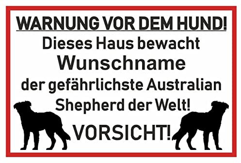 Samunshi® Aufkleber Australian Shepherd Warnung - Schild Sticker Hinweisschild Warnschild Vorsicht Hund 30 x 20cm Australian Shepherd Warnung schwarz
