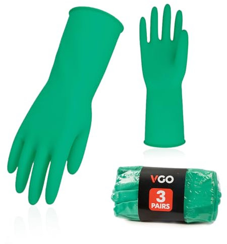 Vgo... 3paire gants de menage de vaisselle, gants de cuisine de nettoyage réutilisables en caoutchouc, extra épais, manches longues(HH4601,10/XL,Vert,3Paires)