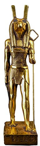 Ägyptische Statue von Gott Set (Seth) und Suetekh war der Gott des Chaos, der Gewalt, der Wüsten und Stürme. Er ist der Mörder seines Bruders Osiris Blattgold, handbemalt, hergestellt in Ägypten.