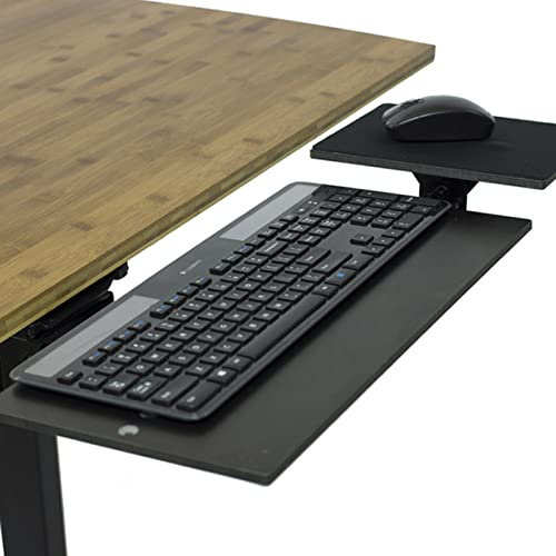 Unter-Tisch-Tastaturablage, Ergonomische höhenverstellbare Computer-Tastatur-Schublade, ausziehbare, neigbare, winkelverstellbare Tastatur-Plattform-Erweiterung mit Mauspad, Schwarz