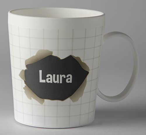 ILS I LOVE SHOPPING Taza personalizada con nombre, vaso de plástico, 350 ml, para microondas con asa de desayuno, fabricado en Italia (LAURA)