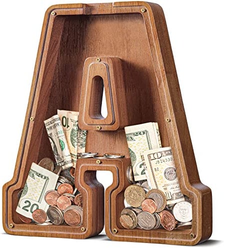 SummiDate Extra Large Wooden Letter Money Box for Kids, Personalised Piggy Bank for Boys Girls Toddler, Alphabet A Money Banks| Coin Bank Birthday Gift for Kids|Children's Gift(12- Initial-A)