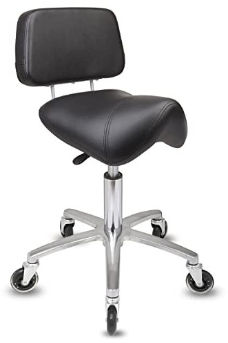 Staboos Rollhocker bis 160 kg - Premium Sattel Sitz mit Lehne - Praxishocker (Premium Rollen) Drehhocker höhenverstellbar (50 cm bis 65 cm) Sattelhocker