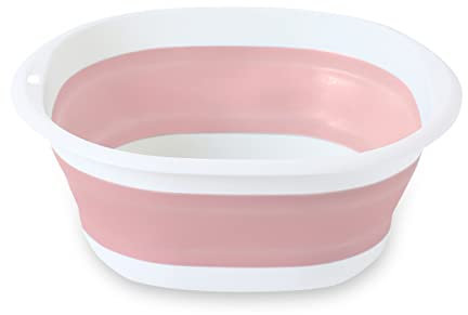 Cuenco de lavado plegable, cuenco redondo de 9 litros, multifuncional, plegable, cesta para la colada, camping, recipiente de lavado con asas para viajes, camping, baño y cocina (rosa)