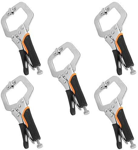 5 Pack 6 Inch C Clamp Locking Pliers,Locking C Clamp With Non-Slip Rubber Grip, Adjustable Nickel Plated C Pliers for Wood Working, Welding, Electrician Maintenance and More, by GENHAKON