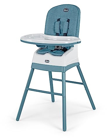 Chicco Stack Hi-Lo 6-in-1 Multi-Use Convertible High Chair, Reclines for Babies and Toddlers, Easy-Clean Baby High Chair Booster Toddler Seat Combo | Tide/Blue/Green