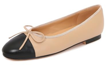 VivaLaver Women's Cap Toe Ballet Flats Two Tone Bow Flats Round Toe Shoes for Women Slip on Casual, Work, Dress Flats Pumps for Women