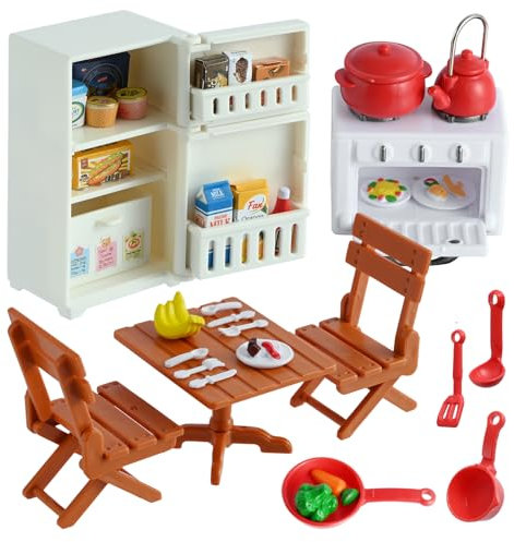 Aohcae 29 Stück Mini Möbel Puppenhaus, Puppenhaus Zubehör Weihnachten Puppenhaus Zubehör Küche Wichtel Zubehör Weihnachten für Wichteltür Weihnachten Deko(Küchen und Kühlschrankset)