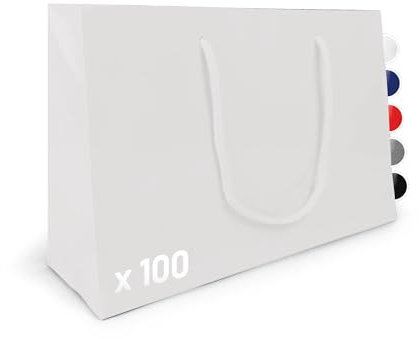 Verpackungswelt Geschenk-Tüten 100 Stück | Glänzende Papier-Tüten mit Henkel | Geschenk-Tüte 30x10x20 cm | Papier-Tüte ideal für Geburtstag, Weihnachten, Einzug & Mitbringsel | Weiß