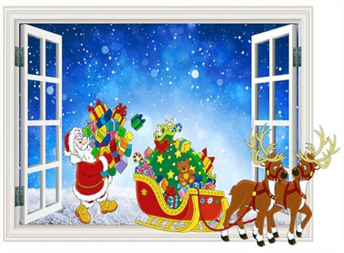 2-teilige 3d Zerbrochene Wand Elch Weihnachtsmann Wandaufkleber, Wohnzimmer, Kinderzimmer, Weihnachtsdekoration, Selbstklebende Papiertapete, 50 Bis 70cm