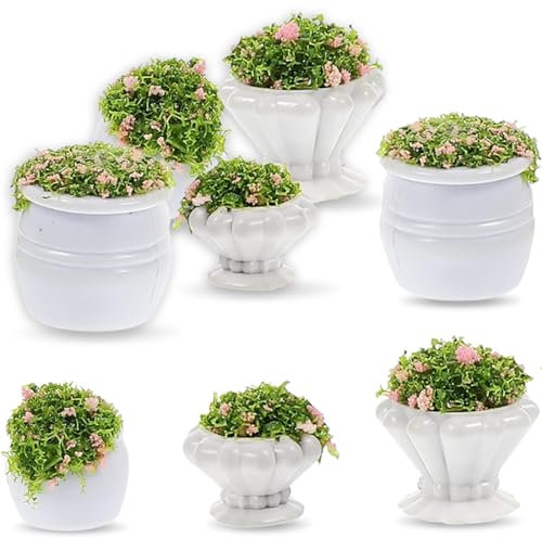 INGJIA 8 Pcs Plantes Miniatures pour Maison de poupée, bonsaï, Plante 1:12, Mini Plantes en Pot, modèle de Fleurs, décoration de Jardin féérique, Accessoires de décoration