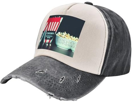 Unisex Baseball Cap Baseball Cap, Verstellbare Atmungsaktive Denim Caps für Outdoor Aktivit ten, Film Clapboard und Popcorn Cap, One Size, Folienklapboard und Popcorn, Einheitsgröße