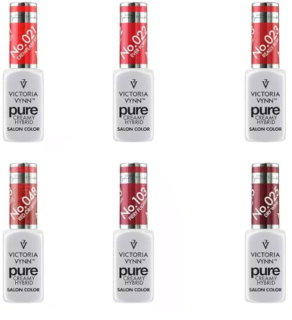 Victoria Vynn Pure Creamy Hybrid Nail Polish Set - Exemplary Red, Really Ruby, Ever Poppy, Red Obsessed, Dry Wine, Fiery Fuchsia, 8 ml