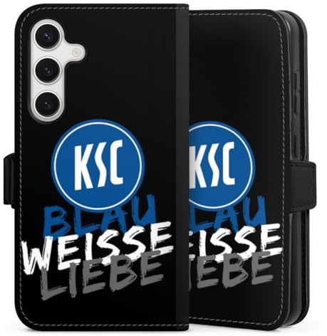 Klapphülle kompatibel mit Samsung Galaxy S 24 Handyhülle aus Kunst Leder schwarz Flip Case KSC Karlsruher SC Offizielles Lizenzprodukt