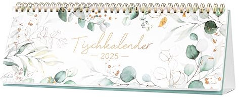 Tischkalender 2025 2026 - Wochenkalender 2025 2026 von Marz 2025 bis August 2026, 1 Woche 2 Seiten, Kann flach stehen oder liegen, 29,5 x 10,5 cm, Grün