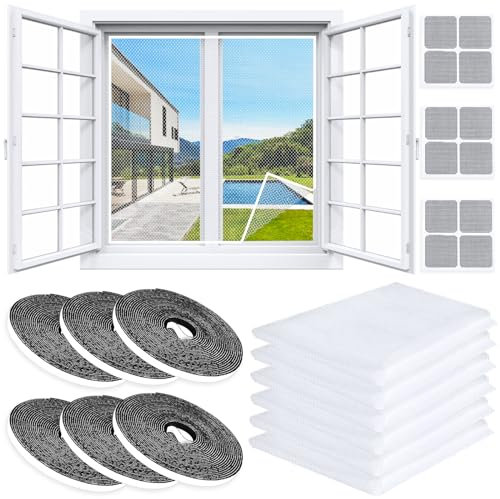 Axingqiwu 6 Pezzo Zanzariera Finestra, 150x130 cm Zanzariera Universale per Finestra mit Nastro, Tagliabile Schermo per Zanzariera Senza Perforazione (bianco)