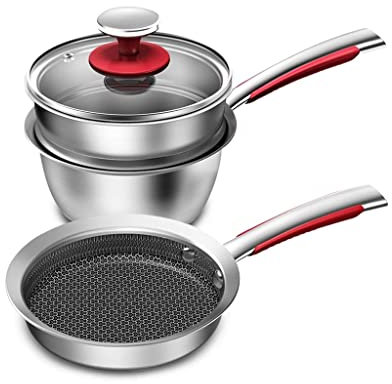 Juego de sartenes de cocina, ollas de desayuno de 16cm para cocina, sartén, olla para leche, ollas de cocina de acero inoxidable, juegos de utensilios de cocina antiadherentes