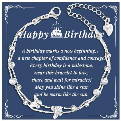 YELUWA Schmetterling Armband Silber 925 Damen, Geburtstags geschenk für Frauen Freundin Freundschaft Schwester 18. 21. 30. 40. 50. 60.Alles Gute zum Geburtstag Geschenk für Sie Mutter Tochter Nichte