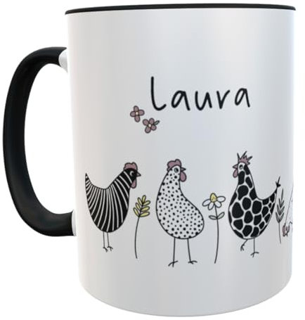 Kilala Kaffeetasse Hühner Geburtstaggeschenk für Hühnerliebhaber Teebecher Bauernhof Landleben Huhn (schwarz)