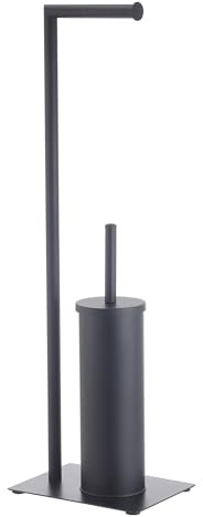 Blue Canyon Genoa Toilet Roll Holder & Brush, Bathroom Aesthetics, Rust Resistant, Attached Toilet Brush, Chrome Finished, Bathroom Accessories Set, Stainless-Steel, Free-Standing Design, Black