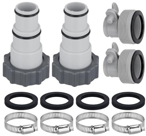 NQEUEPN 4pcs Kit d'Adaptateur de Tuyau de Piscine, Accessoires de Piscine pour Filetage Externe de 2 3/8 Pouces Tuyau de 1 1/4 ou 1 1/2 Pouces Convient pour Intex Pompes à Filtre