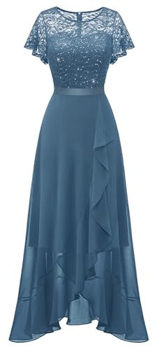 Berylove Kleider Hochzeit Festliches Kleid Glitzer Kleider Kleider Für Hochzeitsgäste Floryday Kleider Vokuhila Kleid Abschlusskleider Lang RBLP7051XP Grey Blue L