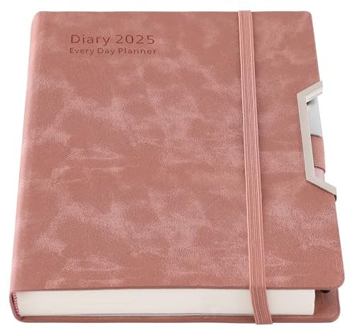 Akademischer Terminplaner 2025, ein Tag pro Seite, Hardcover, von Januar 2025 bis Dezember 2025, Agenda, A5, Tages- und Monatsplaner mit monatlichen Registern, Innentasche, Stift (Rosa)